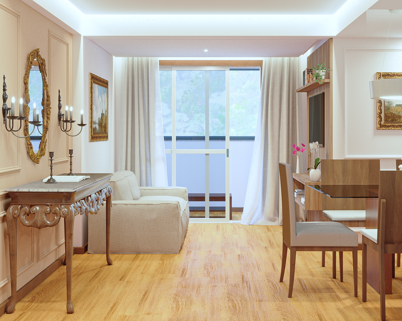 Sala de estar de projeto residencial clássico em Salvador